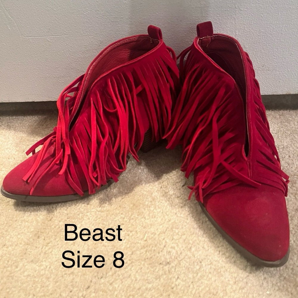 Red Beast fringed booties